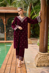 DA-2231 MAROON EMBROIDERED KURTA